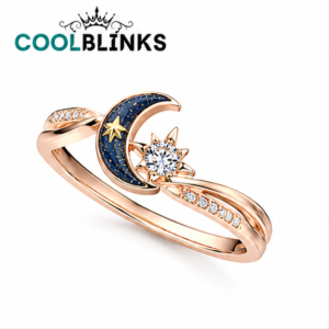 Cool Blinks Moon and Star Open Ring – Rose Gold Tone Plated Adjustable Band