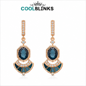 Cool Blinks Art Deco Drop Earrings  – Rose Gold Tone Plated Fan Design