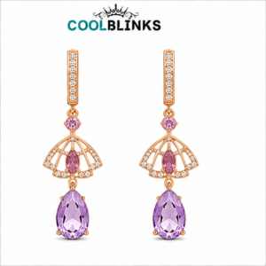 Cool Blinks Fan Design Drop Earrings  – Rose Gold Tone Plated Bar Top