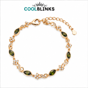 Cool Blinks Marquise Link Bracelet   – Gold Tone Plated Floral Accent Chain