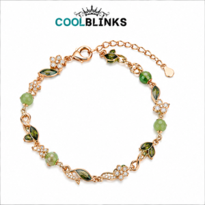 Cool Blinks Beaded Leaf Bracelet – Gold Tone Plated Floral Chain